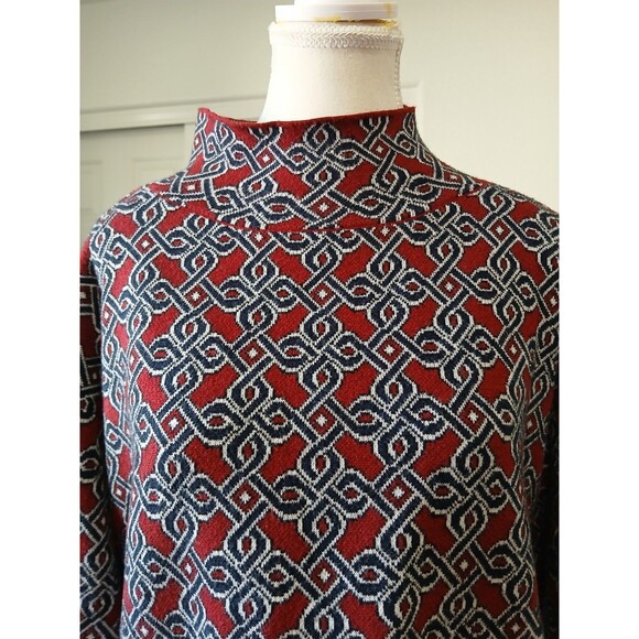 Anthropologie Maeve Sweater Size Small Red Geometric Long Sleeve Mock Neck - Picture 6 of 15
